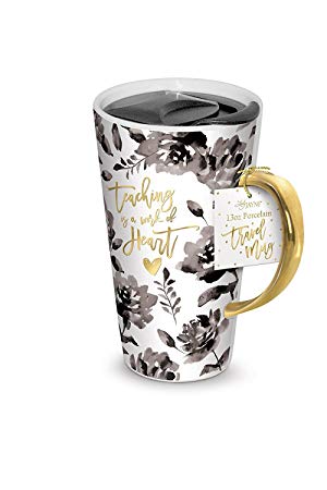 Lady Jayne 13oz Spill Proof Ceramic Coffee Travel Mug with Lid Series (Teaching is a Work of Heart)