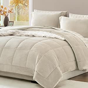 Luxury Queen Size Comforter Sets 7 Piece, Plush Velvet Comforter Sets for Queen Bed 7 Pieces, Soft Warm Plush Comforters Queen Size Bed in A Bag 90"*90"(Ivory,Queen)