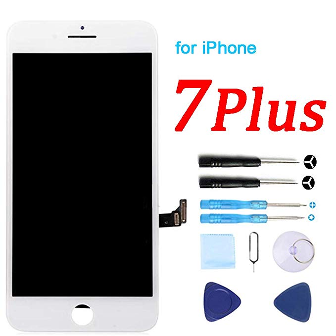 for iPhone 7 Plus Screen Replacement White 5.5 Inch LCD Display 3D Touch Screen Digitizer Replace Screen with Repair Tools Kit & Screen Protector