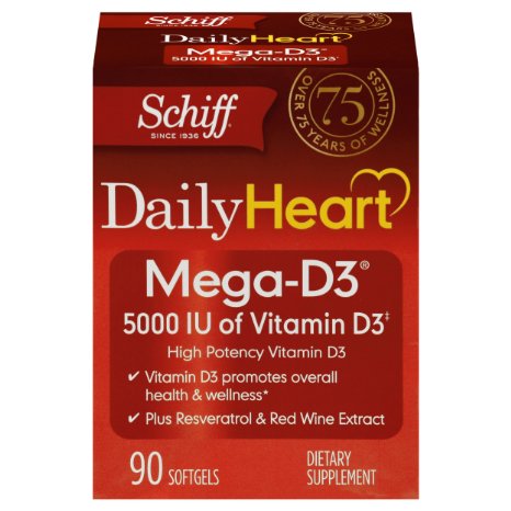 Schiff Mega-D3 Vitamin D3 5000 IU with Resveratrol and Red Wine Extract Supplement 90 Count
