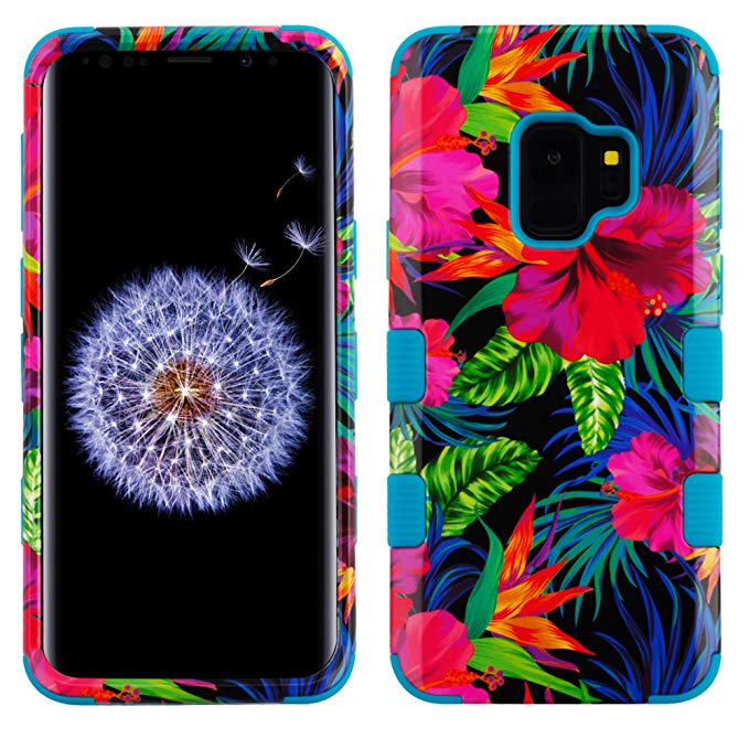 MyBat Cell Phone Case for Samsung Galaxy S9 - Electric Hibiscus/Tropical Teal Image