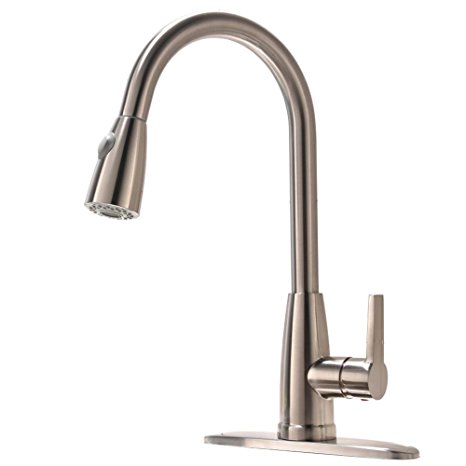 Hotis Best Contemporary High Arch Pull Out Touch Single Lever Prep Sink Sprayer Stainless Steel Single Handle Pull Down Kitchen Sink Faucet,Brushed Nickel