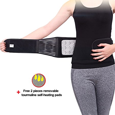 HURMES Lumbar Support Belt Back Brace for Men Women - Adjustable Lower Back Brace with Removable Fever Pads(2pcs) - Self-heating Magnetic Therapy for Back Pain Relief, Herniated Disc, Scoliosis