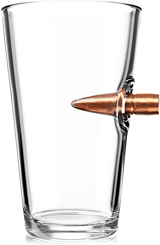.50 Caliber Real Solid Copper Projectile Hand Blown Pint Glass