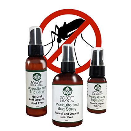 SoSoft Brands TM Mosquito and Bug Spray - Natural and Organic - Deet Free (4 oz) (Just like Burts Bees)