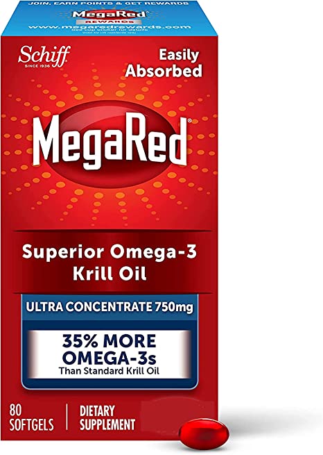 750mg Omega-3 Krill Oil Supplement, MegaRed Ultra Strength Softgels (80 Count in a Box), Has No Fishy Aftertaste and Has EPA & DHA Plus Antioxidant Astaxanthin