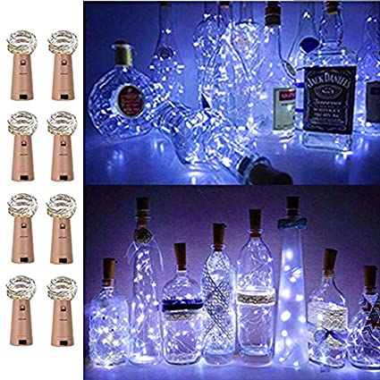 Wine Bottle Lights with Cork, 8 Pack Battery Operated LED Cork Shape Silver Wire Fairy Mini String Lights for DIY, Party, Decor, Wedding Indoor Outdoor (Cool White)
