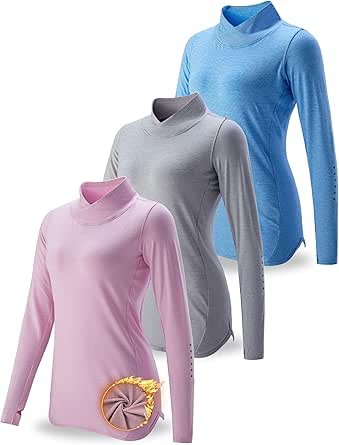 3 Pack Women's Thermal Fleece Shirts Long Sleeve Mock Turtleneck Running Active Tops Workout Cold Weather Gear