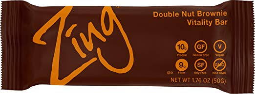Zing Nutrition Bar, Double Nut Brownie, (Pack of 12), Non-GMO Snack Bar for Optimum Energy, Gluten & Soy Free, Vegan, Plant-Based Protein