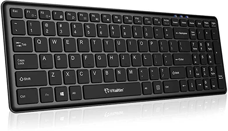 Vitalitim Rechargeable Wireless Keyboard,Thin Ultra Slim Portable Laptop Keyboard with 2.4GHz Wireless Connection and Numeric Keypad Support Laptop Desktop PC Computer Black