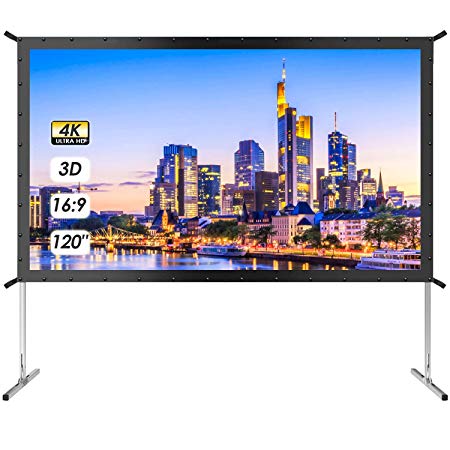 120 Inch Projector Screen with Stand - TUSY 4K HD 3D Indoor/Outdoor Foldable Projection Screens 16:9 Portable Movie Theater for Gaming Camping Cinema
