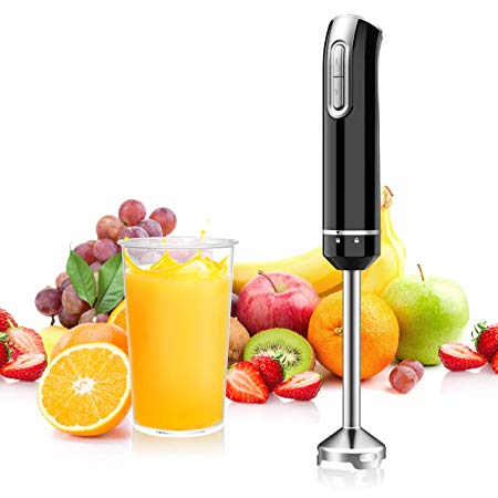 Hand Blender, TopElek Immersion Blender with 2-Speed Smart Stick, Robust Stainless Steel, and 600ml Beaker, Immersion Hand Blender, Black