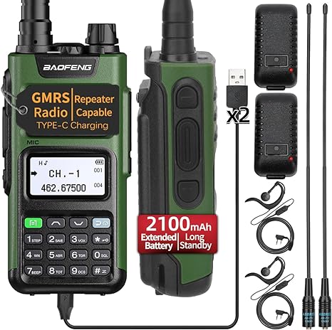 BAOFENG GM-15 Pro GMRS Radio(Upgrade of UV-5R),NOAA Weather Receiver & Scan Radio,GMRS Repeater Capable,Rechargeable Long Range Two Way Radio with Extended Battery USB-C Charger 771 GMRS Antenna