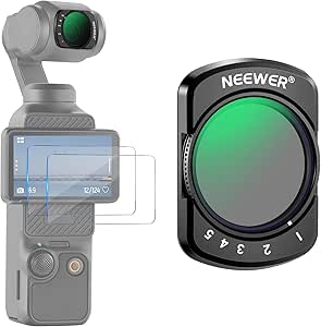 NEEWER Variable ND2-32 Filter Compatible with DJI Osmo Pocket 3, Magnetic 1-5 Limited Stops Adjustable ND Filter, Action Camera Accessories, HD Optical Glass, Includes 2 LCD Screen Protectors, FL-50