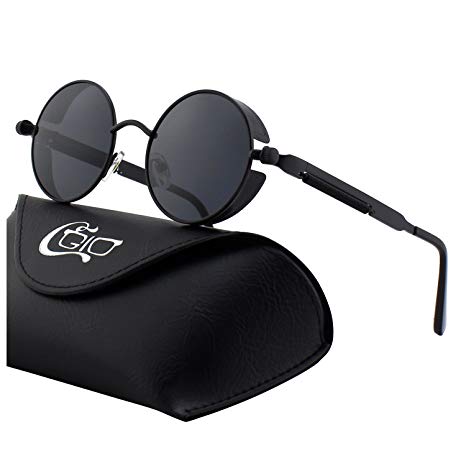 CGID E72 Retro Steampunk Style Unisex Inspired Round Metal Circle Polarized Sunglasses for Men and Women