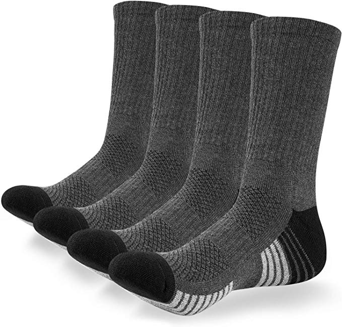 LANYI Men's Socks Cushion Crew Socks 4 Pack Running Sports Athletic Performance Basketball Hiking Cotton Long Socks with Band