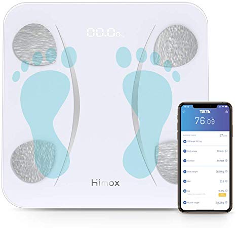 HIMOX Smart Body Fat Scale, USB Rechargeable Bluetooth Scale Bathroom Digital Weight Scale Tracks 23 Key Compositions Analyzer, 6mm-Thick Glass, 400 lbs"