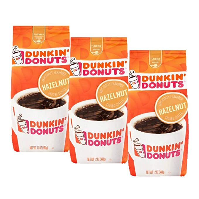 Dunkin' Donuts Hazelnut Flavored Ground Coffee,12 Ounce (Pack of 3)