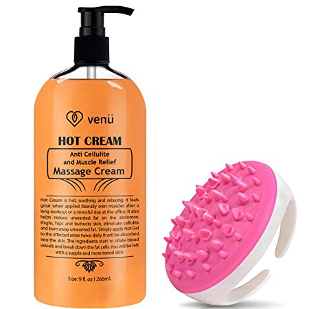 Hot Cream Anti Cellulite and Muscle Relief Cream, Muscle Massager Gel, Muscle Relaxant & Pain Relief Cream, Firms Skin Treatment - Tightens Skin, Soothes, Relaxes, 9OZ (Hotcream W/Message Scrubber)