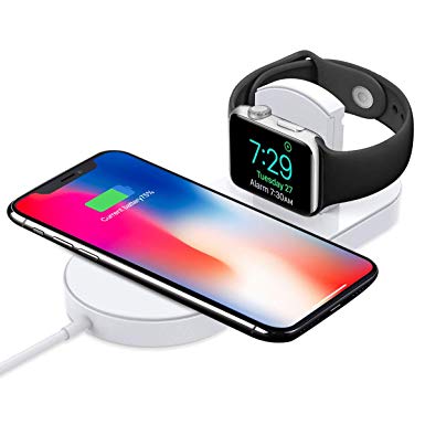 Wireless Charger, 2 in 1 Stand Charging Pad, 7.5W Fast Receiver Certified Qi Compatible with iPhone X/8Plus/8, iWatch Series2/3, Samsung Galaxy Note 8/S8 Plus/S7 Edge, Apple Watch & Qi-Enabled Phone