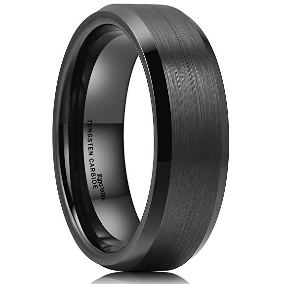 King Will Basic 6mm 7mm 8mm 9mm 10mm Men Wedding Black Tungsten Ring Matte Finish Beveled Polished Edge Comfort Fit