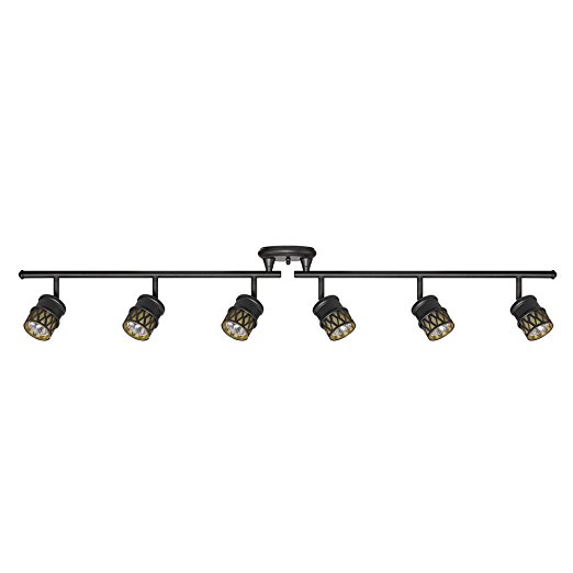 Globe Electric Kearney 6-Light Foldable Track Lighting Kit, Oil Rubbed Bronze Finish, Champagne Glass Shades, 6 Bulbs Included, 59086