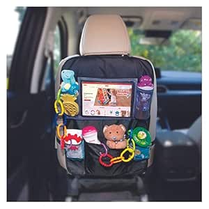 Nuby Backseat Car Organizer Set: Organizer with Tablet Holder, Storage Pockets and 5 Linkable Hooks for Attaching Accessories | Easy to Clean Black