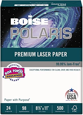 Boise BPL0111 POLARIS Premium Laser Paper, 98 Bright, 24lb, 8 1/2 x 11, White. 500 Sheets