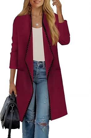 GRACE KARIN Women's 2024 Long Cardigan Sweater Lightweight Knit Blazer Jacket Long Sleeve Coatigan with Pockets