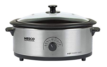 Nesco 4816-25-30PR Professional 6-Quart Stainless Steel Roaster Oven with Glass Cover, Non-Stick Cookwell