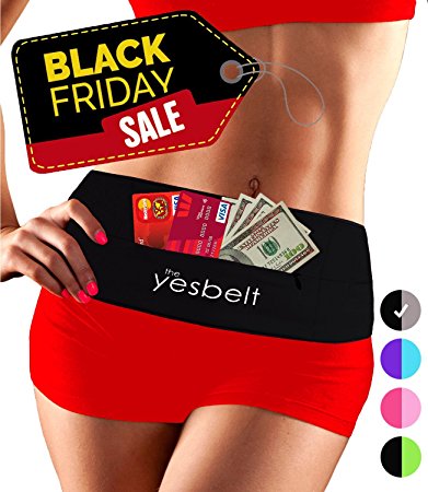 YesBelt #1 REVERSIBLE Running Belt and Waist Pack w ZIPPER - Better than Cell Phone Sports Armband - iPhone 6 Plus - Best Travel Money Belt - Stylish Fitness Zip 'n Flip Band for Workout