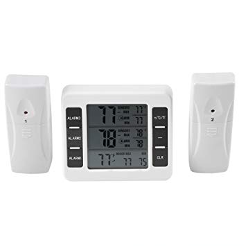 Fdit Refrigerator Wireless Digital Audible Alarm Thermometer with 2Pcs Sensor Min/Max Display