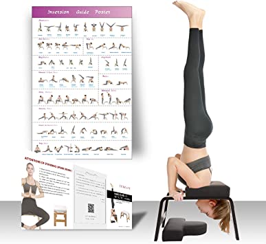 Restrial Life Yoga Headstand Bench- Stand Yoga Chair for Family, Gym - Wood and PU Pads - Relieve Fatigue and Build Up Body