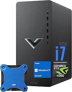 HP Victus 15L i7 RTX 4060 Ultimate Gaming Desktop, Intel i7-14700F (Beats Intel i9-12900F), GeForce RTX 4060, 32GB RAM, 1TB SSD, RJ-45, DisplayPort, Wi-Fi 6, Windows 11 Home, Black