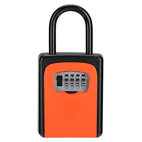 ZHENGE Key Safe Box, Combination Key Lock Box with Shackle,Combination Key Holder Outdoor for Spare Keys Storage at House, Office, Garage, Construction Site-Free of Installtion (Orange)
