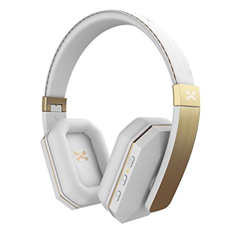 Wireless Bluetooth Headphones, Ghostek soDrop 2 Series aptX Over-Ear Headset with Noise Reduction, Bluetooth 4.0, HD Sound, Built-in Microphone, Hands-Free, Brushed Aluminum & Leather (White & Gold)