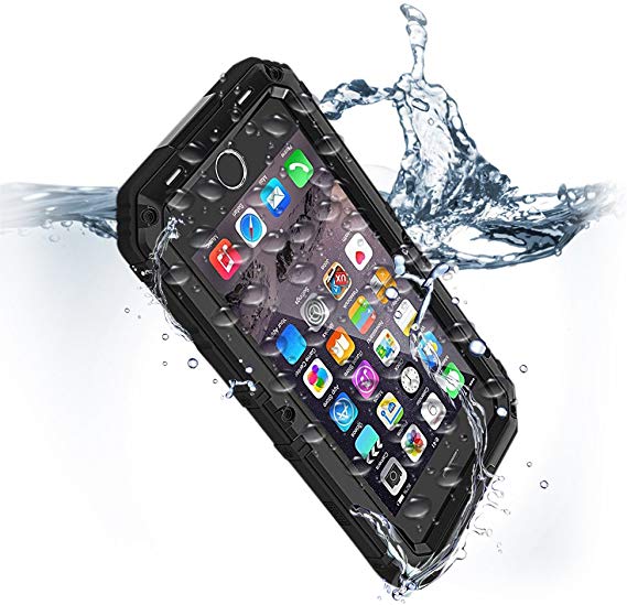 for iPhone 8 & 7 Waterproof Case with Built-in Screen Protector Heavy Duty Full Body Rugged Armor Hard Silicone Protection Cover Metal Military Grade Bumper Drop Dust Proof Protective Commuter Black