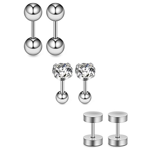 Ruifan 18G Stainless Steel Tragus Earrings For Mens Womens Helix Earring Cartilage Stud Body Jewelry Piercing Set 4mm 3Pairs