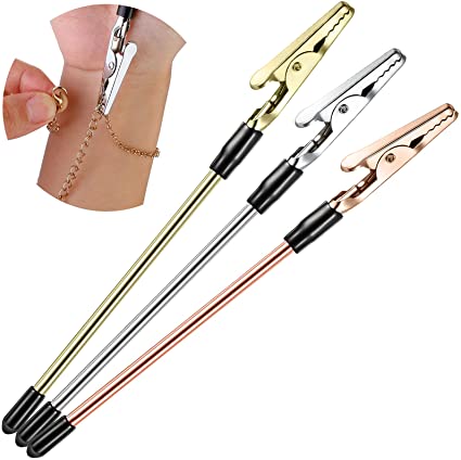 Bracelet Tool Jewelry Helper Hand Bracelet Helpers Fastening and Hooking Equipment for Jewelry Bracelet Necklace Watch Clasps Zipper Valentine's Gift 6.1 Inch, Gold Silver and Rose Gold (3 Pieces)