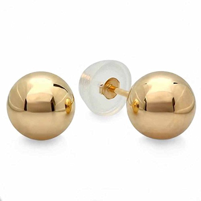 10k Yellow Gold Ball 6mm Stud Earrings with Silicone covered Gold Pushbacks