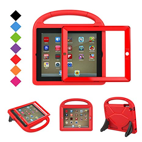 BMOUO Kids Case for iPad 2 3 4 - Shockproof Convertible Handle Stand Kids Case with Built-in Screen Protector for iPad 2nd 3rd 4th Generation (Red)