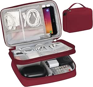 FYY Electronic Organizer, Travel Cable Organizer Bag Pouch Electronic Accessories Carry Case Portable Waterproof Double Layers All-in-One Storage Bag for Cable, Cord, Charger, Phone, Hard Drive-Red