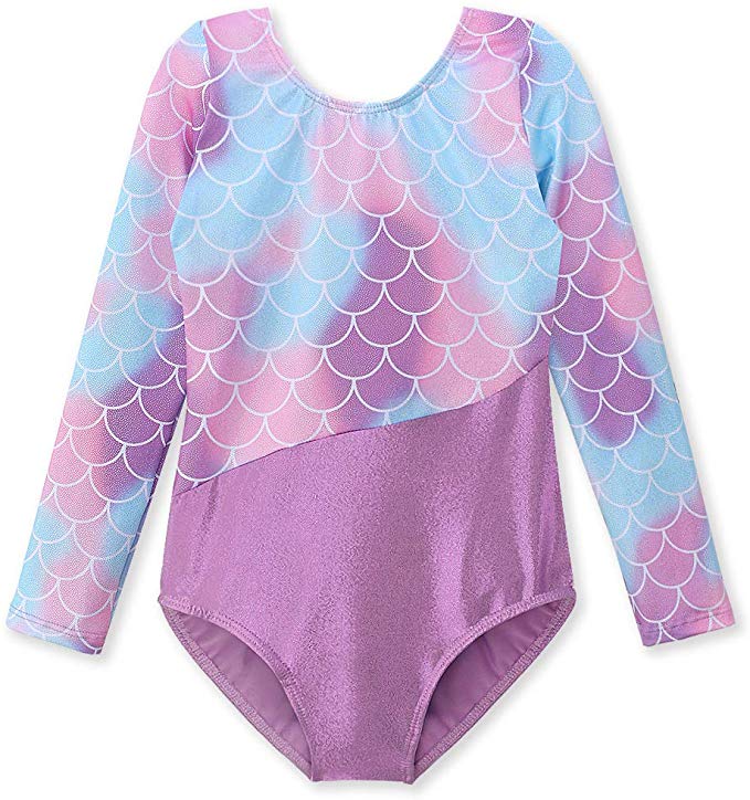 Gymnastics Leotard for Girl Dance Clothes Gold Sparkly Mermaid 2-15 Years