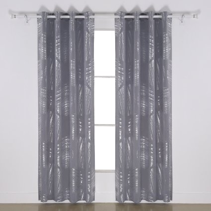 Deconovo Shimmering Foil Print Thermal Insulated Blackout Grommet Curtains for Boy's Bedroom 52"W x 63"L,1 Pair,Light Gray