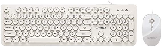 Wired Keyboard and Mouse Combo, Fashion Keyboard with Round Keycaps and Cute Mouse for Girls (White)