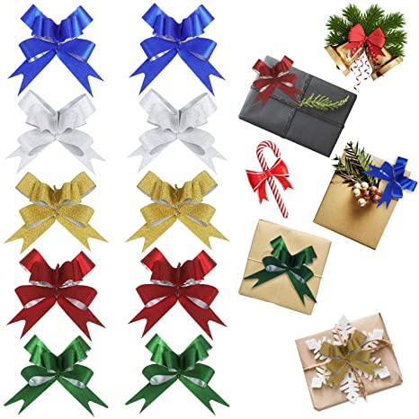 Besteek 200 Pcs Christmas Pull Bows, Christmas Bows for Wrapping or Floral Decoration, Christmas Pull Bows