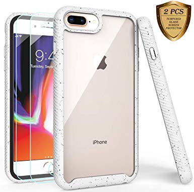 iPhone 7 Plus Case,iPhone 8 Plus Case with Tempered Glass Screen Protector [2 Pack],LUCKYCAT Shockproof Clear Multicolor Series Bumper Cover for 5.5 Inch Apple iPhone 6/6s/7/8 Plus-White