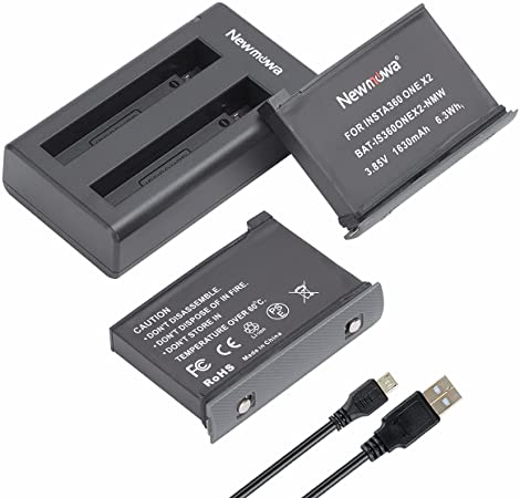 Newmowa Replacement Battery (2 Pack) and Dual USB Charger for Insta 360 ONE X2