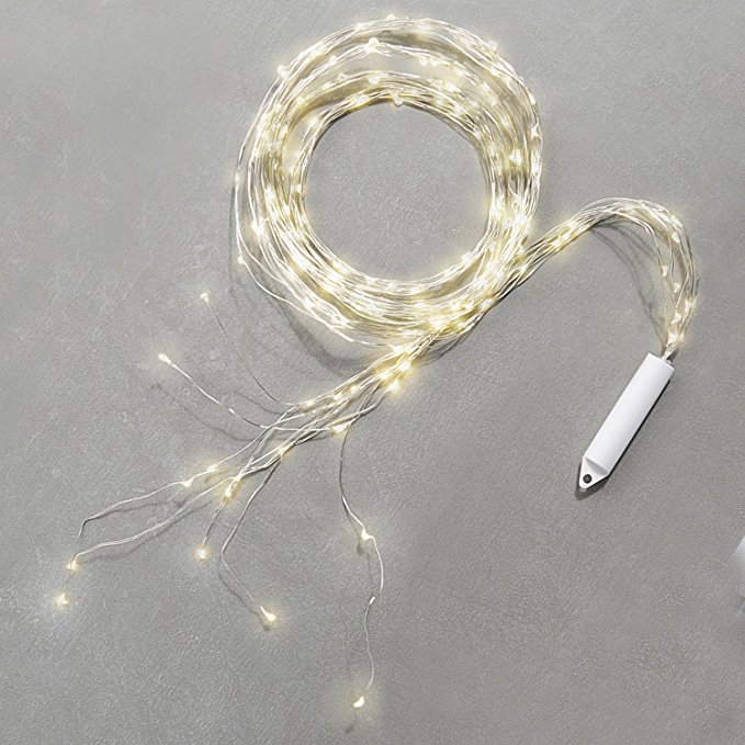 8.5 ft. Silver Spray Fairy Lights, 180 White LEDs, 9 Strands, Cascading Garland Light, Water Resistant, Indoor/Outdoor, Battery Operated, Timer Option Included