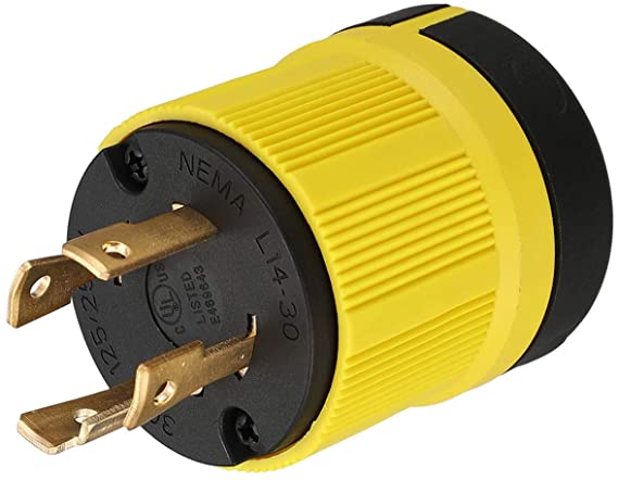 Miady NEMA L14-30P Generator Plug, 30 Amp 4-Prong Industrial Grade Locking Male Plug Up to 7,500W, Grounding Type, UL Listed